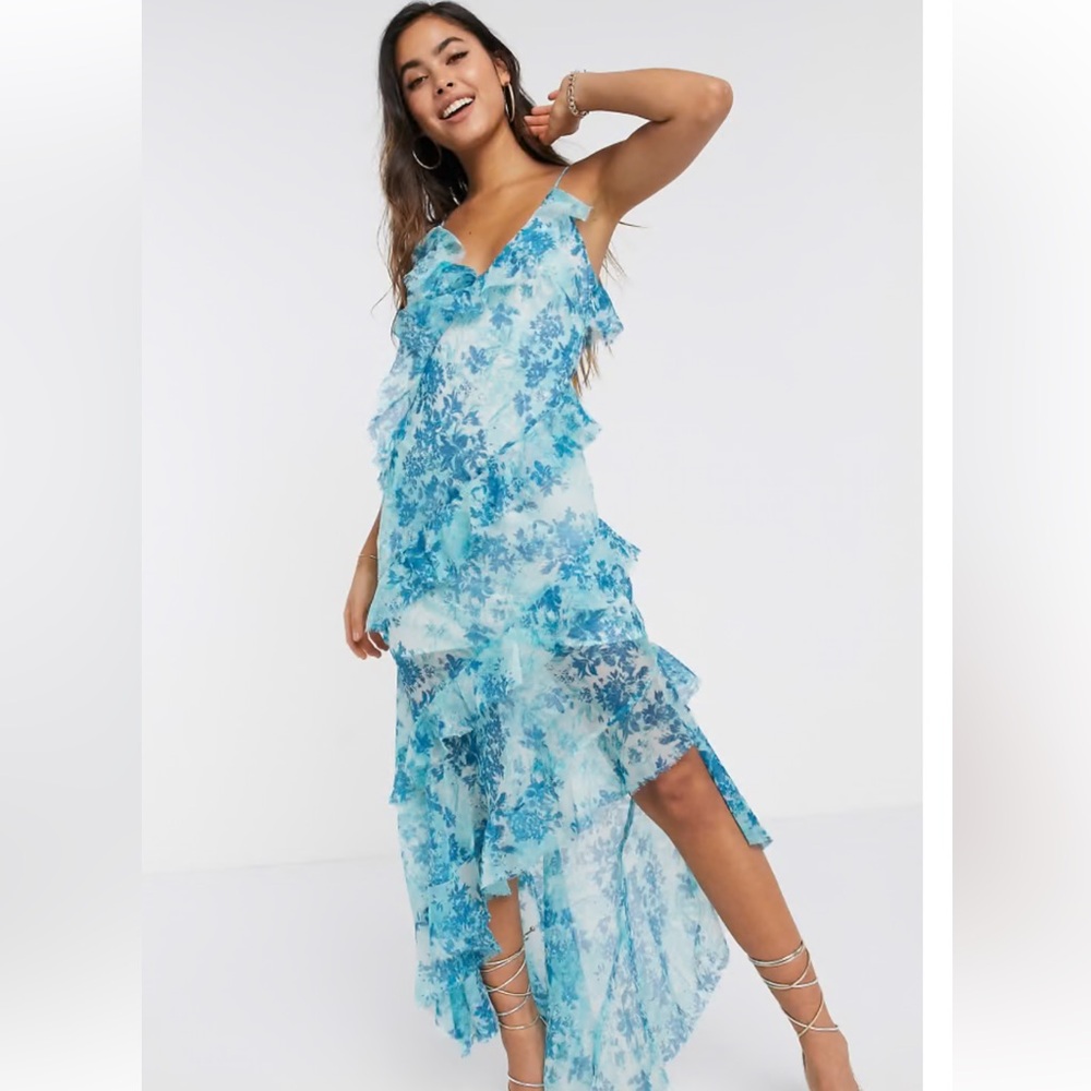 NWT ASOS Tiered Ruffle Cami Slip Floral Maxi Dress